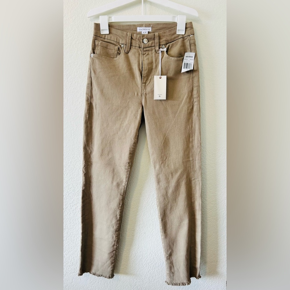 NWT Good American‎ Good Classic High Rise Ankle Frayed Hem Jeans In Camel Size 4